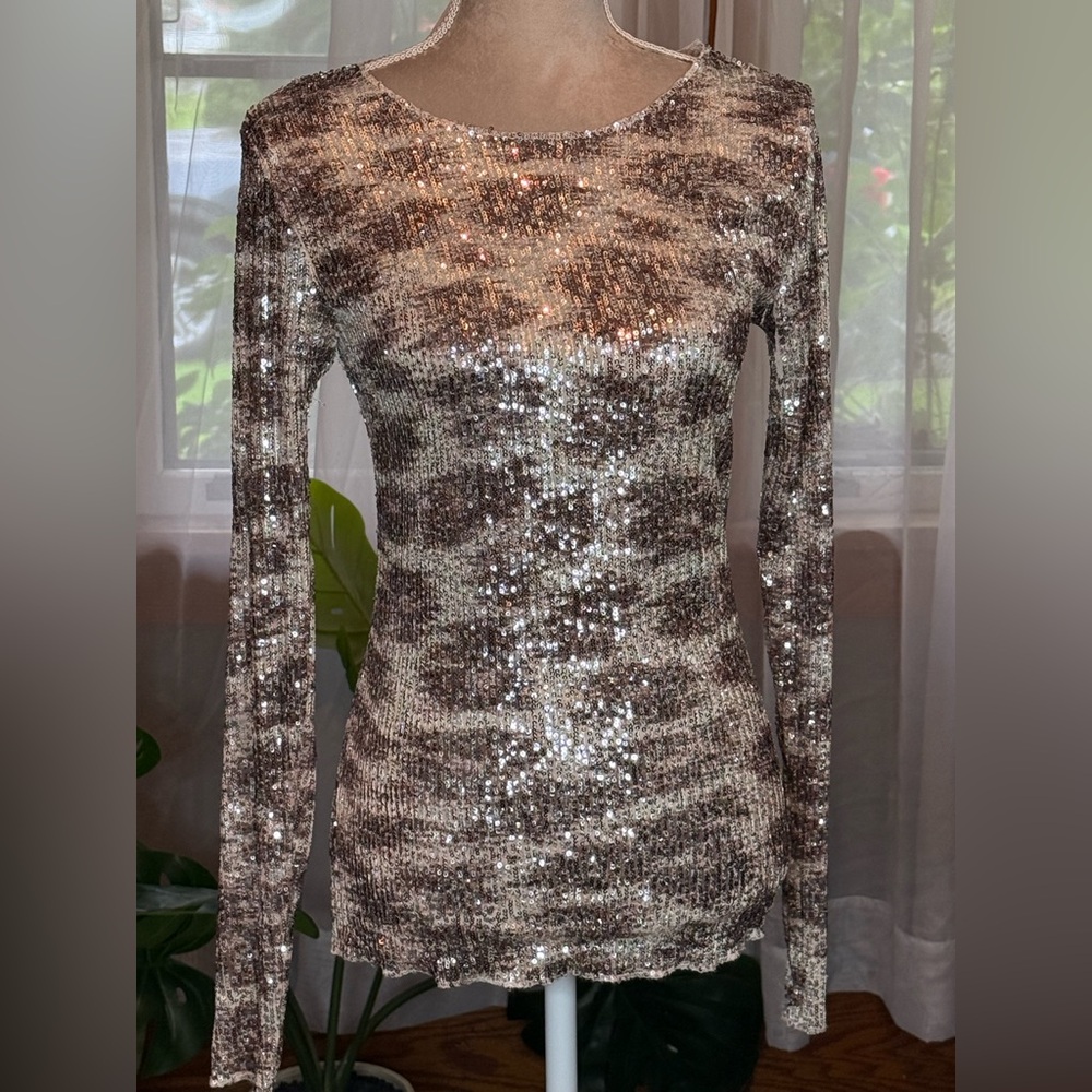 Intimately x Free People Cheetah Sequin Long Sleeve Top
